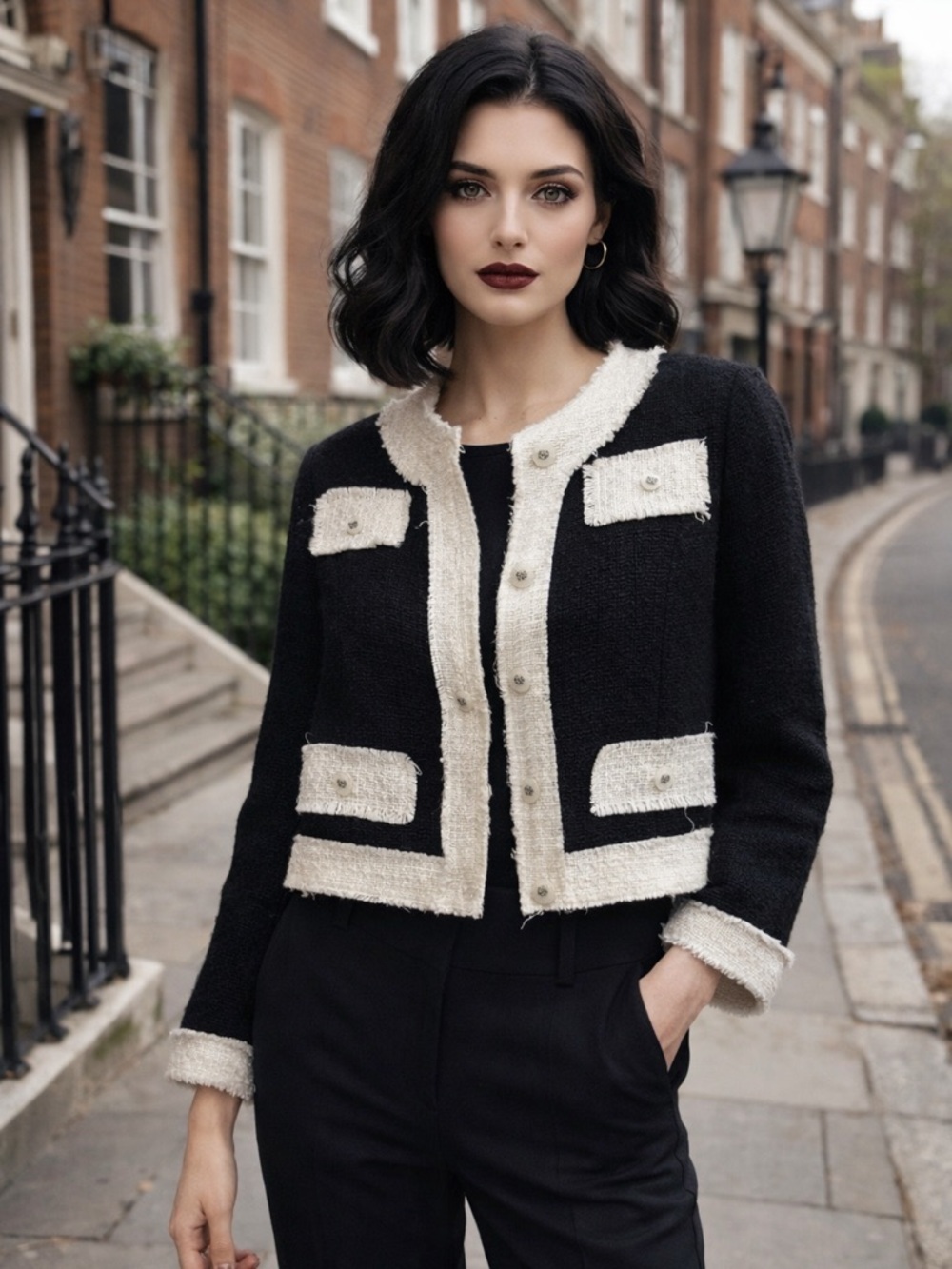 Luii Black Jacket with Cream Trim